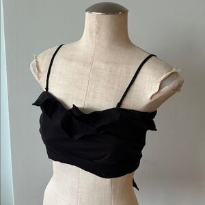 Black cropped Ruffled anthropologie Top
